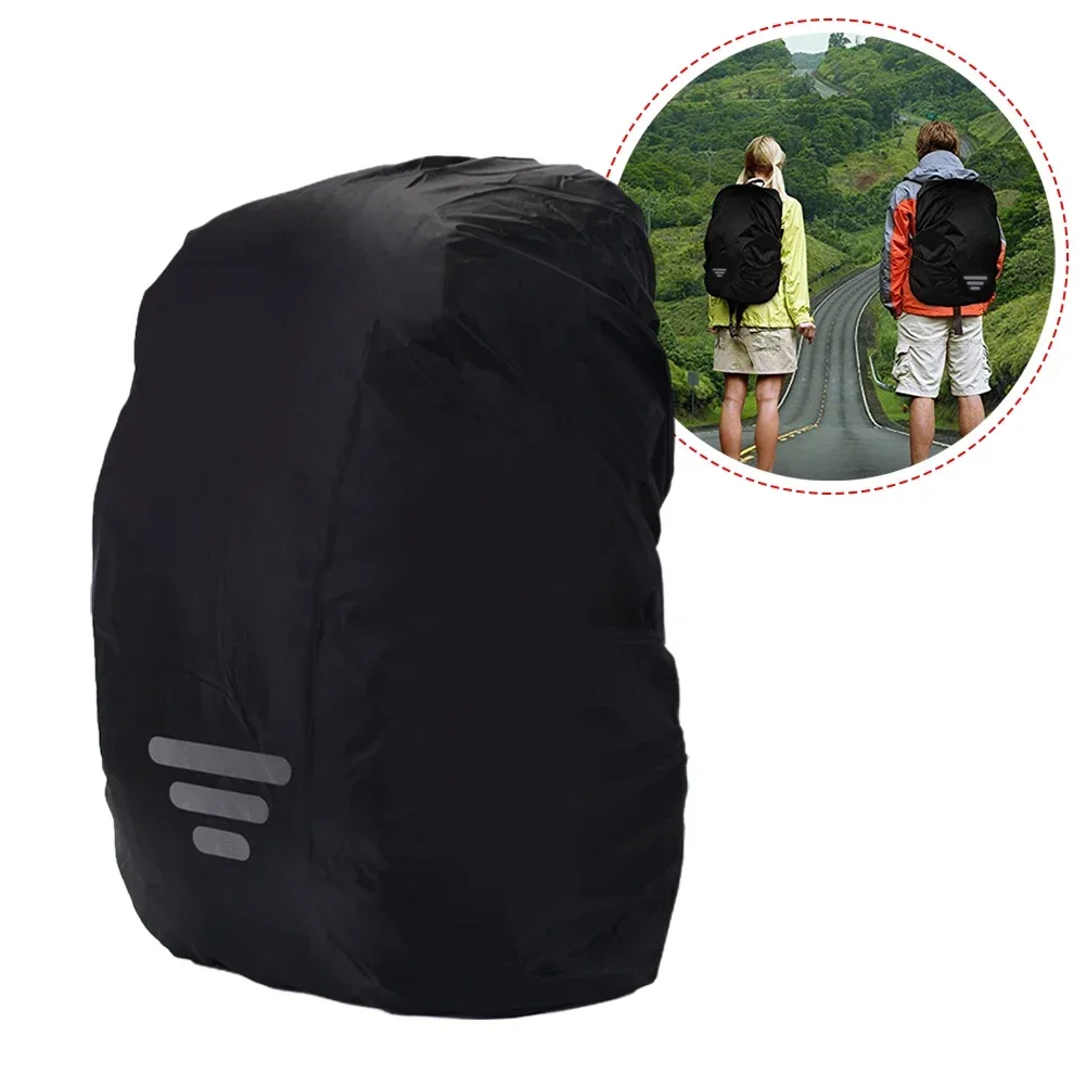 Outdoor Rain Cover Reflective Waterproof Dust-proof Raincover Case Wear-resistance Wide Tape 5 Size Backpack Black