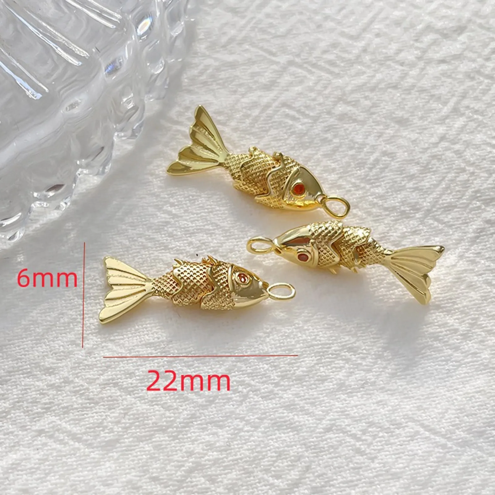 1pc Kupfer Chamrs Ozean Schmuck Anhänger Gold Farbe Fisch Tier rot Zirkonia Charms DIY Halskette Ohrringe Frauen Schmuck – Detail 7