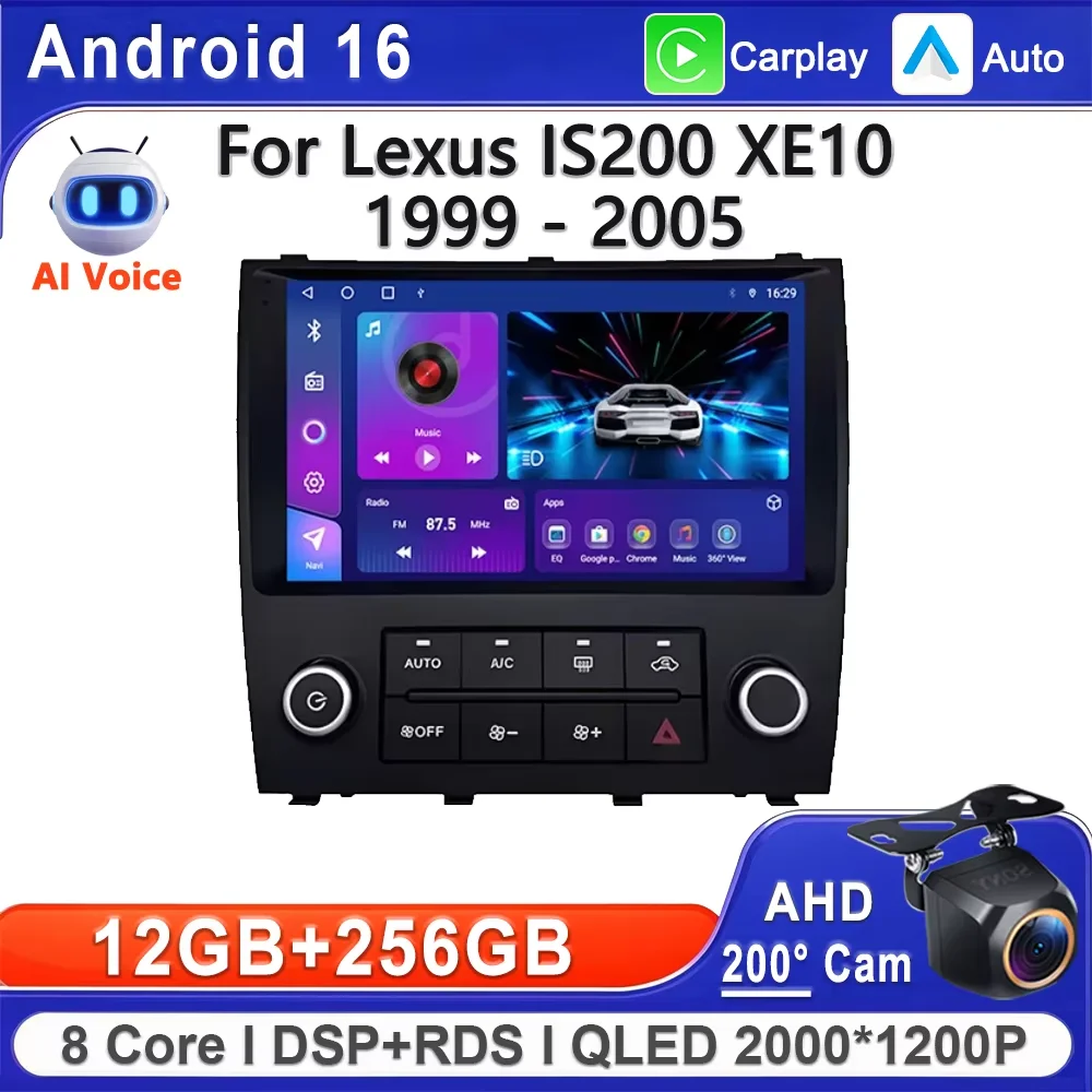 Android 16 Carplay Auto para Lexus IS200 XE10 Radio de coche reproductor de vídeo Multimedia navegación GPS DVD pantalla táctil WiFi