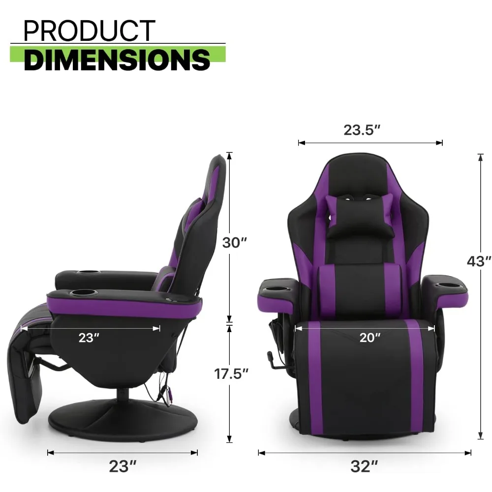 Massage Gaming Recliner Chair，PU Leather Seat Swivel Adjustable Reclining Game Chair with Headrest, Lumbar Support, Footrest 3