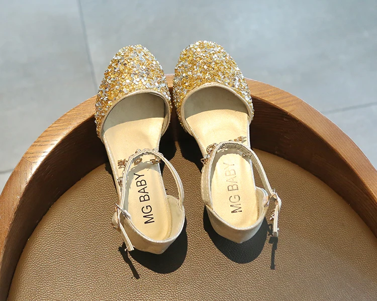 2024 Summer Girls Bling Ankle Strap leather shoe String Bead