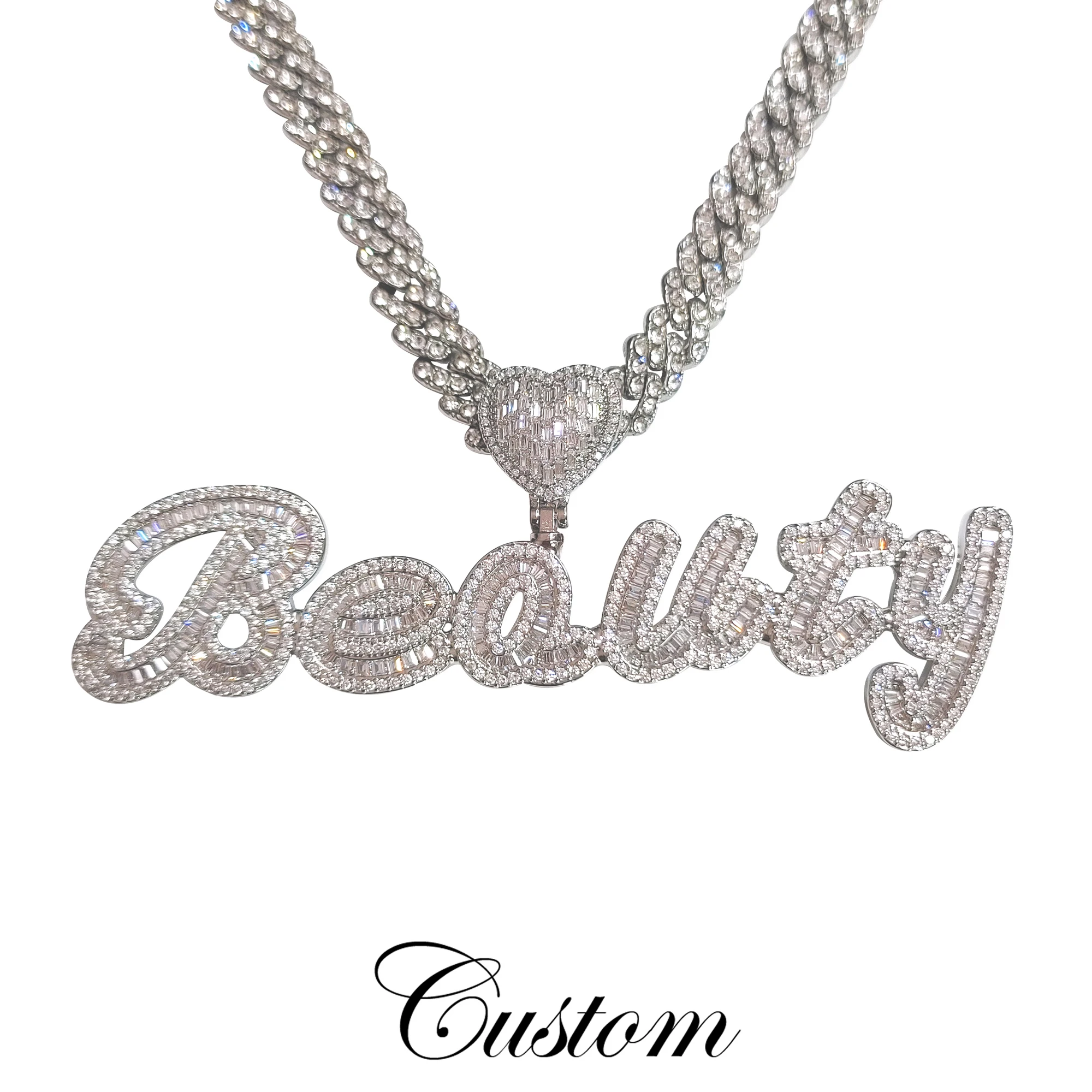 Hot Trendy Icy Baguettes Letters Cuban Chain with Nameplate Custom Name Necklace Personalized Name Jewelry Gifts for Her