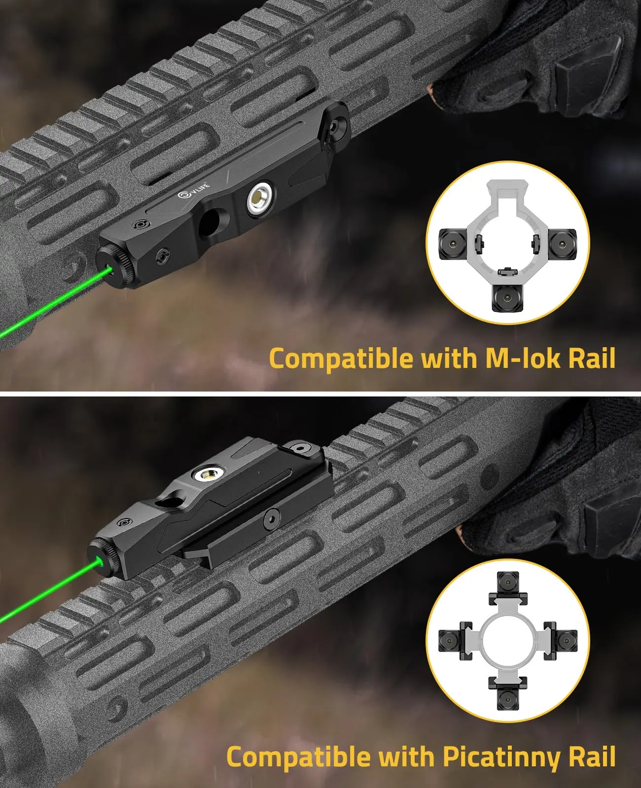 Tactical Green Laser For Rifle Strobe Capability and Pressure Sight M-Lok Picatinny Rail with Magnetic Rechargeable Battery