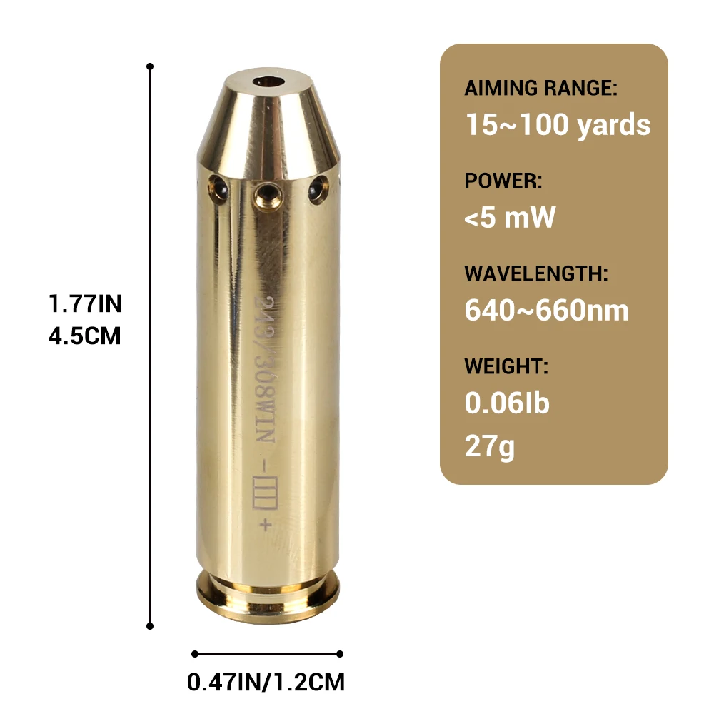 Tactical Red Dot Laser Boresight fit 243 308WIN 7MM 08REM 3006Cal Cartridge Bore Sighter for Pistol Rifle Scope Hunting Airsoft