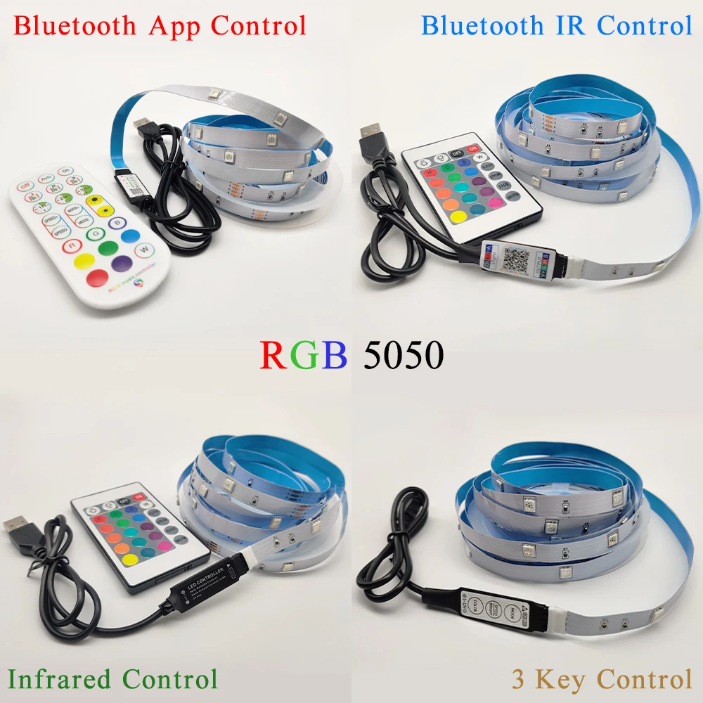 LED Strip Lights USB Bluetooth 5V RGB LED Lights Flexible LED Lamp Tape Ribbon RGB TV Desktop Screen BackLight Diode Tape Luces