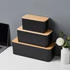 Creative Simple Wire Box Bamboo Wood Cover Cable Management Box Plug Board Storage Box Power Cord Charger Storage 1