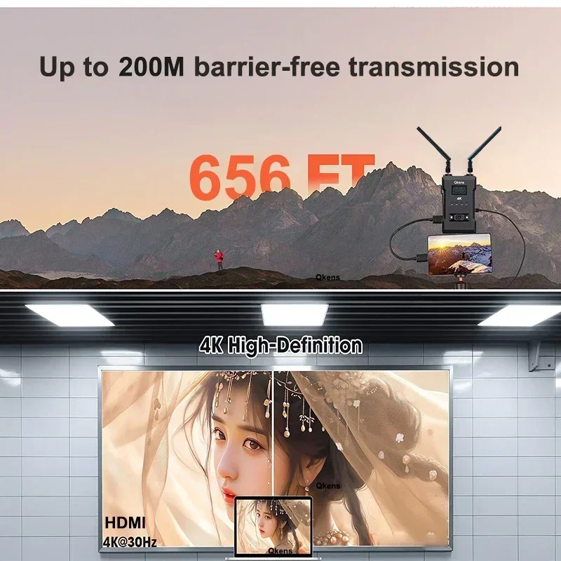 200M 4K Wireless Transmission System Video Transmitter Receiver Dual HDMI Extender for Camera Live Streaming Laptop To Monitor