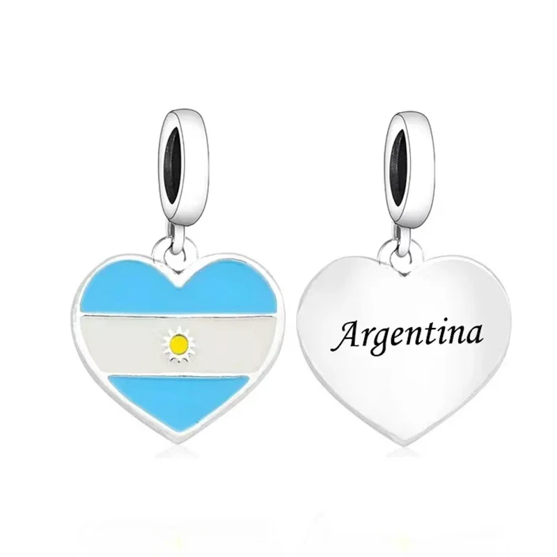 FC Jewelry Fit Original Charm Bracelet 925 Sterling Silver Argentina Flag Mate Bead For Making Women Wife Couple Berloque 2024 2