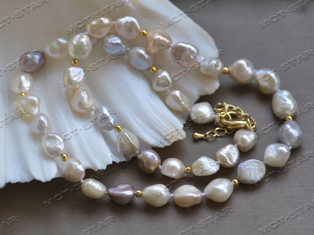 

MCT·STAR Z12599 20" 10mm White Pink Lavender Baroque Keshi Reborn Pearl Necklace