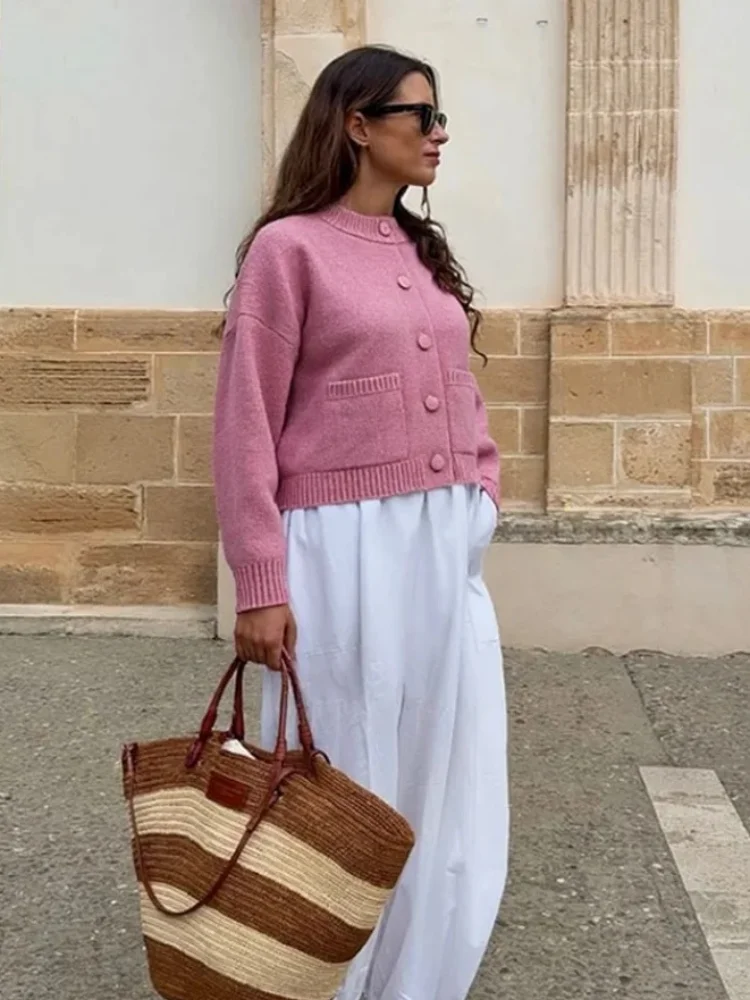 Casual Knitted Sweater Women Solid Long Sleeve O-neck Single