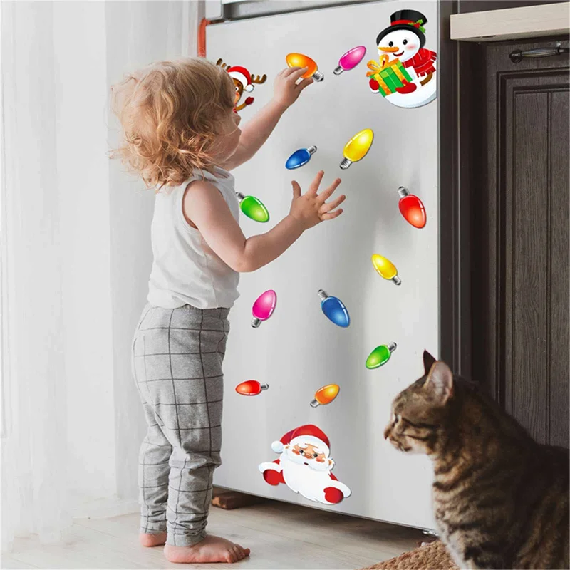 

Christmas Car Refrigerator Decoration Reflective Bulb Light Shaped Magnets Stickers Magnetic Wires Ornaments Set Xmas Home Decor