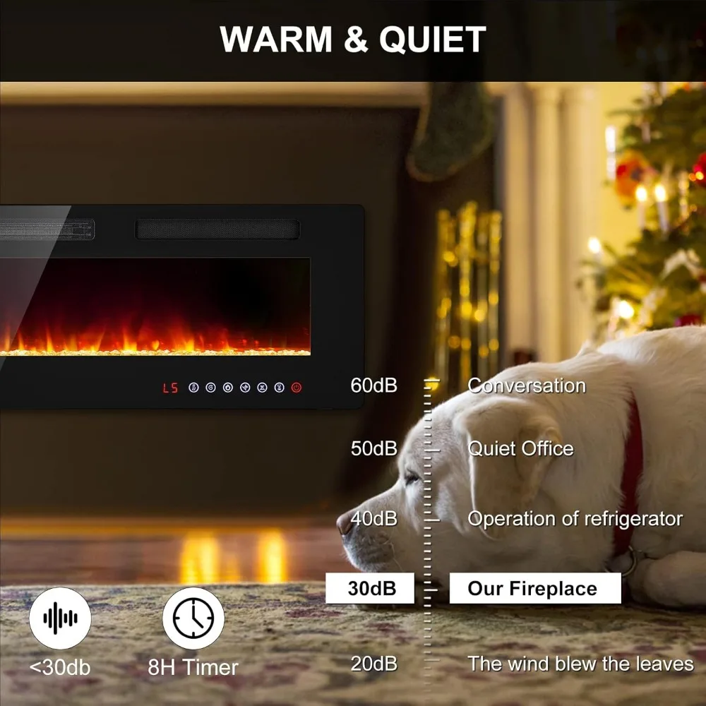 Recessed and Wall Mounted Fire Places Electric Fireplace with Remote Control, Toucn Screen 6