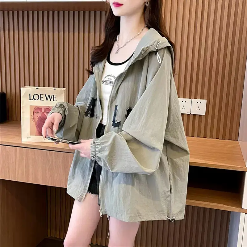 Women's Cardigan Top Hooded Jackets for Woman Woman Clothing Breathable Sun Protection Thin New Summer Design Sense Letters