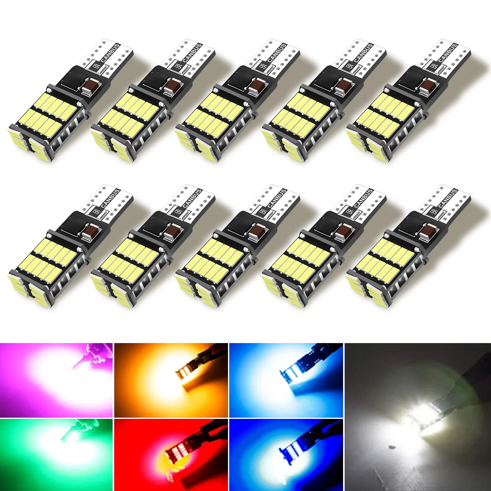 Led W5w R2 10pcs T10 LED W5W Bulbs Canbus free 6500K White 26smd Yellow Blue Pink ...