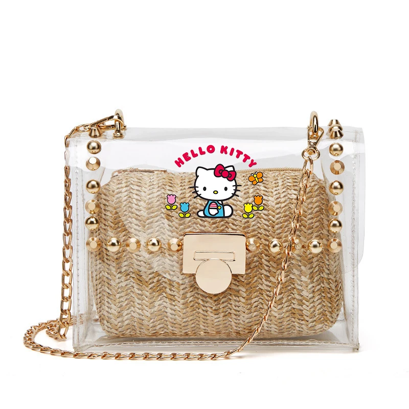 

Hello Kitty Sanrio Cartoon Women's Bag Fashion Anime Printed Girl Transparent Shoulder Bag Casual Beach Bag Kawaii Messenger Bag