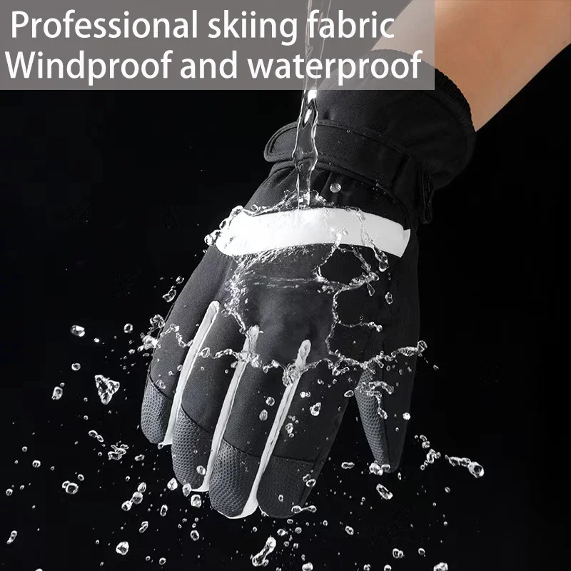 1Pair Winter Warm Snowboard Gloves Men Women Cold Snow Skiing Mittens Adding Velvet Waterproof Snowmobile Handschoemen Black 5