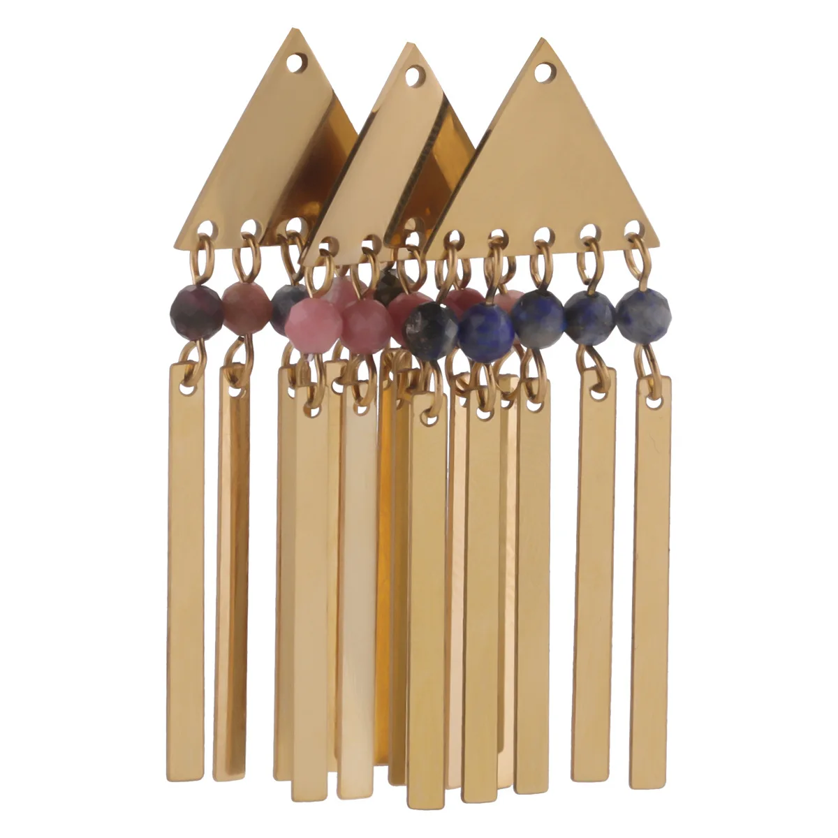 Stainless Steel Bohemian Style Triangle Natural Stone Long Pendant DIY Necklace Earrings Jewelry 3