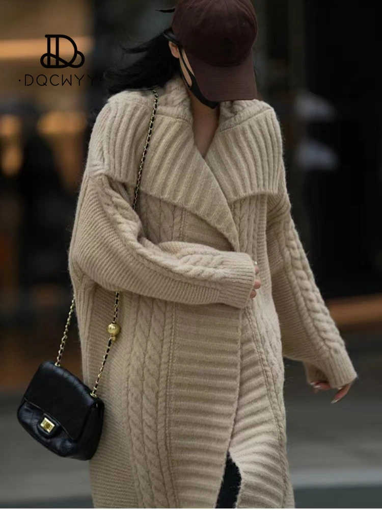 

Cardigan Ladies Autumn/Winter Lazy breeze Loose Big Lapel Long Pattern Sweater Coat Korean Fashion Knitwears Cardigan for Women