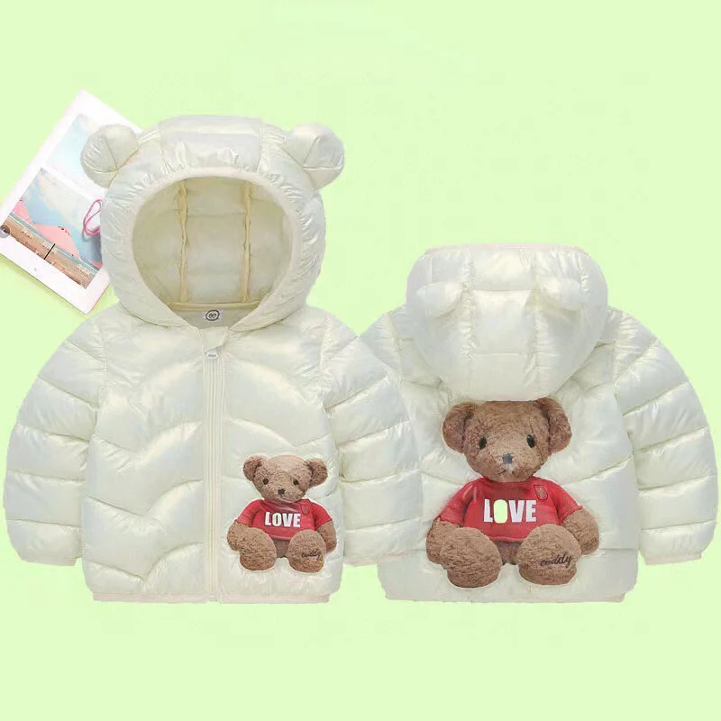 New Cartoon Bear Down Coats Winter Autumn Kids Thin Warm Outerwear Baby Girls Boys Cotton Jackets For 1-5 Years