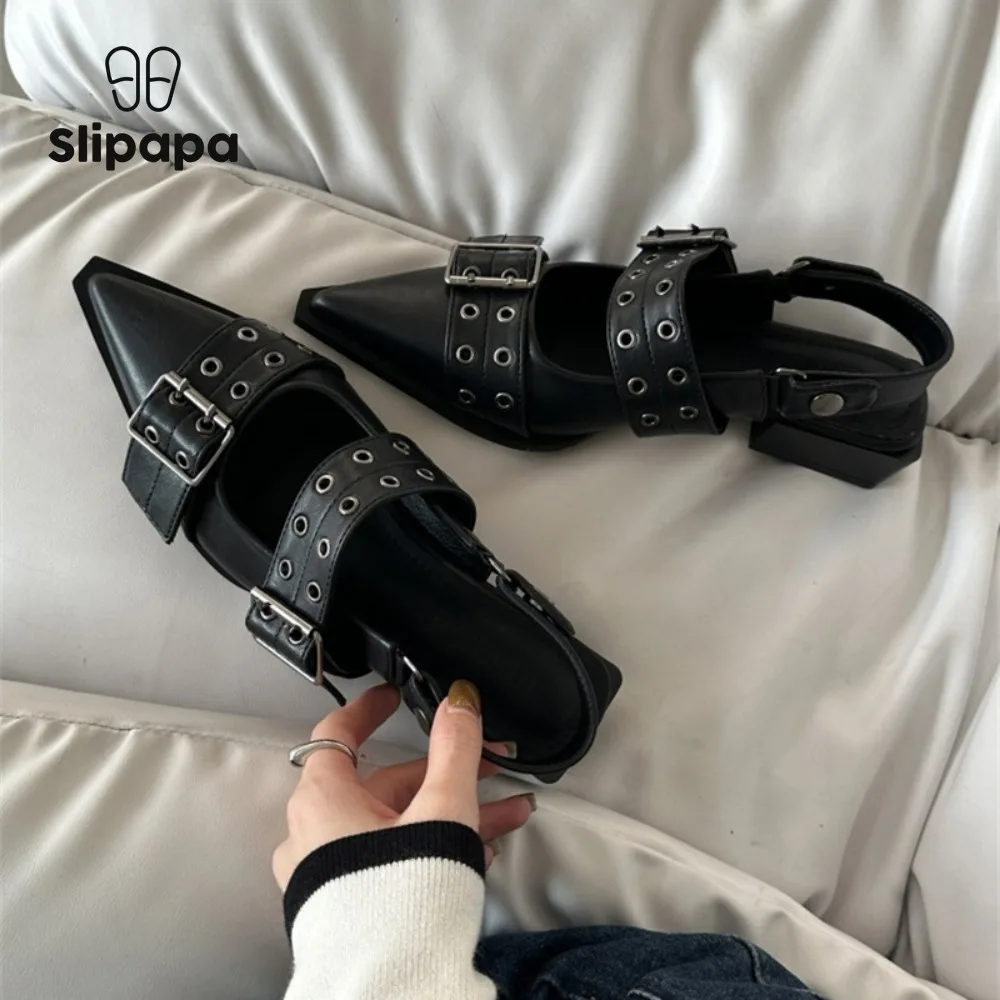 

Women's Pumps Mid Heels Women Sandals Gothic Women's Rivet Street Style Punk Vintage Casual Sandals Fashion Pointed Toe Sandals