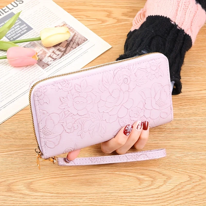 Floral Embossed Hand-Painted PU Leather Women’s Wallet & Clutch