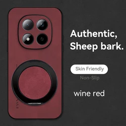 Premium Sheepskin Leather 360° Rotating Phone Holder Case for Redmi note 15 Pro 4G (Wine Red)