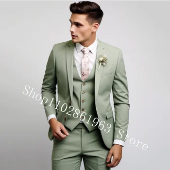 3 pezzi abiti maschili verdi eleganti abiti da sposa per uomo formale migliori uomini blazer slim fit smoking dello sposo giacca costume homme