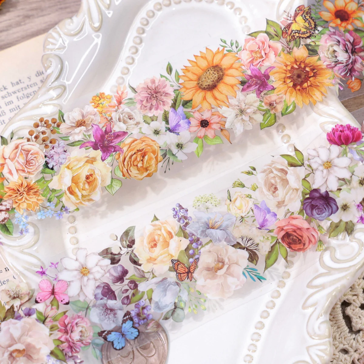 JIANWU 50mm*200cm Flower Season Poems Series Vintage Floral Landscaping Material Collage PET Tape Creative Journal Stationery 3