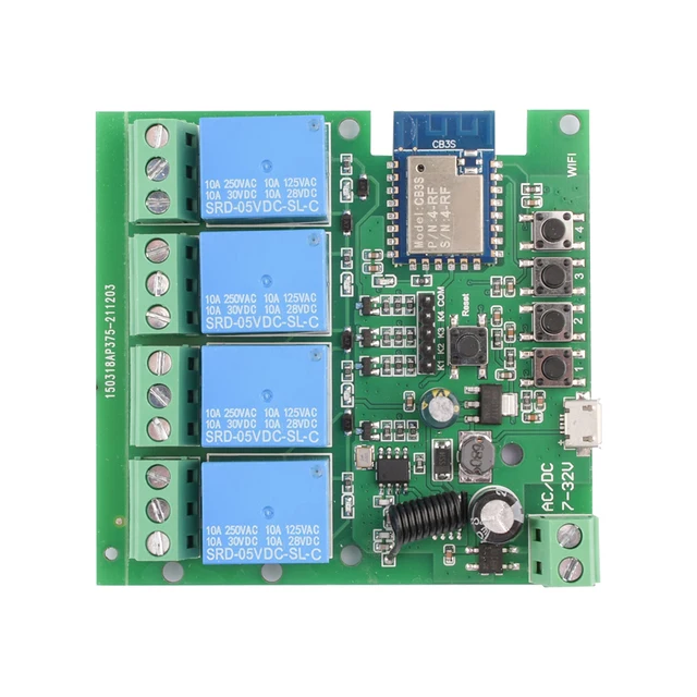 Tuya 1/2/4 Way WiFi Remote Control Relay Switch Module Supports 433MHZ RF Receiver DC7-32V USB 5V Smart Home Garage Universal 2