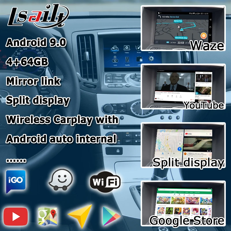 gps device for car Android carplay HD screen upgrade for Infiniti G37 G25 Q40 Q60 2007-2015 Nissan skyline 370GT android auto IT08 08IT by Lsailt gps system for car
