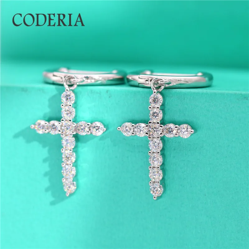 Sterling Silver S925 Full Diamond Cross Drop Earrings Moissanite Earrings Men And Women With The Same Style Personality Jewelry