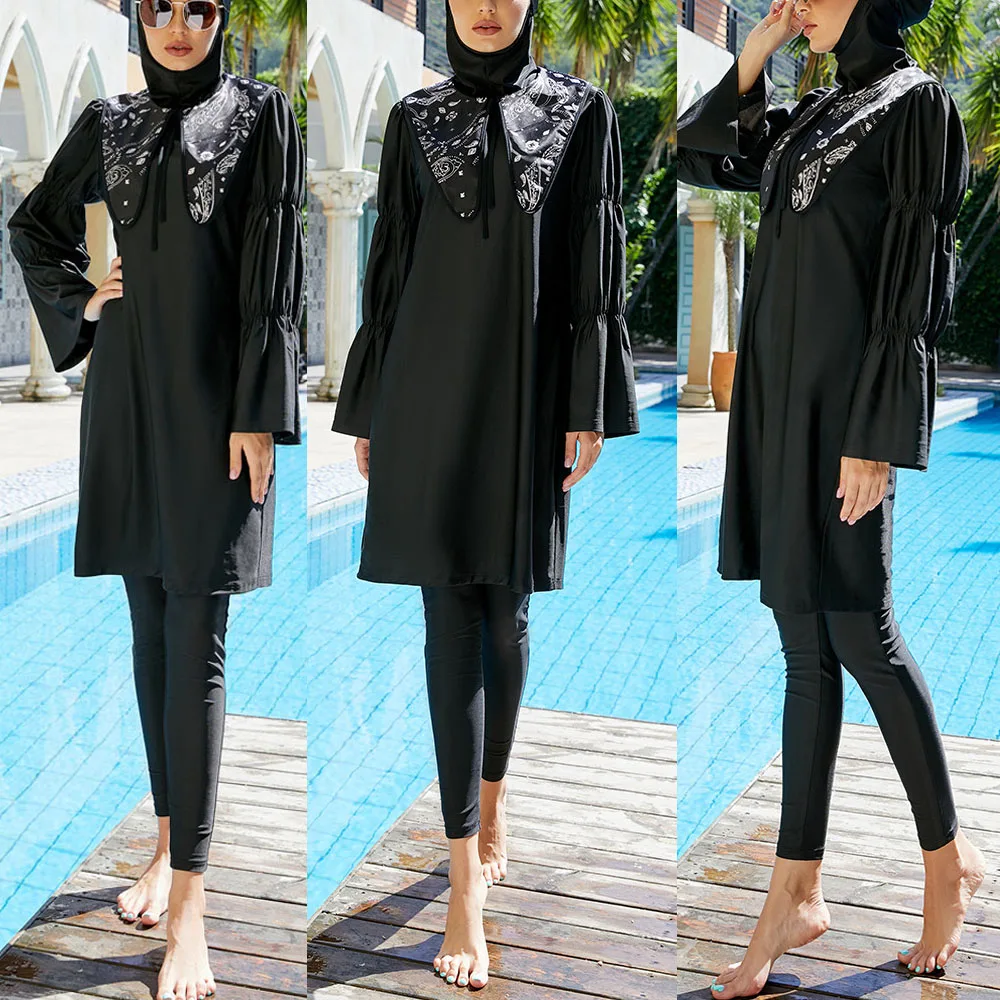 

Modest Burkinis Wear 2023 Muslim Women Full Cover Swimwear Black Swimsuit Islamic Hijab Bathing Suit 3 Pieces Set Beachwear Robe