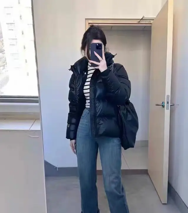 Casual Down Coats Women Korean Fashion Cotton Padded Jacket Female Autumn Winter Tweed Streetwear Long Sleeve Warm Solid Parkas