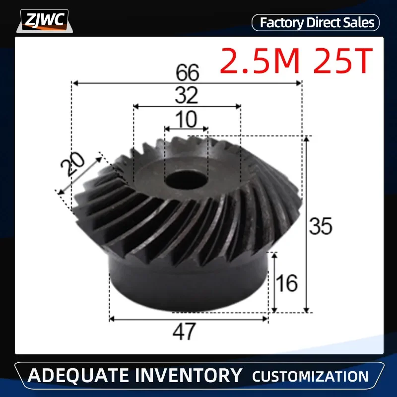 Engrenagem Cónica Espiral Engrenagem de Aço Módulo M2.5 1:1 90 Graus Engrenagem Diferencial Diâmetro da Mesma Relação 45 2.5 m 25t Pcs