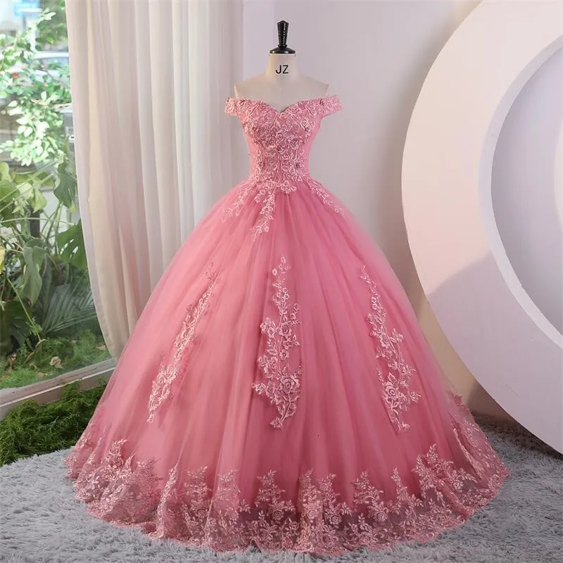 

2024 New Pink Quinceanera Dresses Sweet Flower Party Dress Luxury Lace Ball Gown Real Photo Prom Dress Boho Vestidos Casamento
