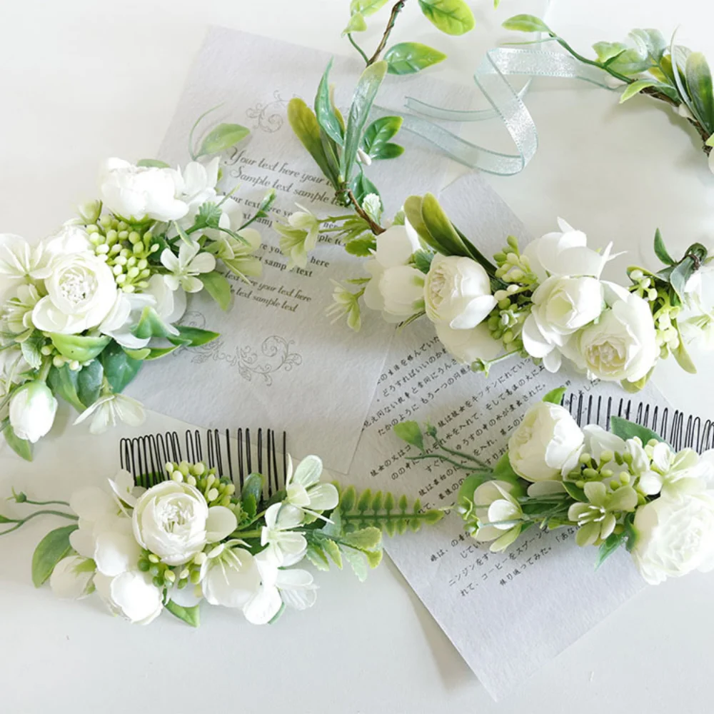 Aritficial White Flowers Bridal Headwear for Wedding Bridesmaid Silk Rose Hair Comb Set Florals Bridal hair wedding accessories