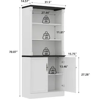 Bookcase with Doors, 71 inch Tall Bookshelf with Storage Cabinet, Floor Standing Wood Bookcase with Adjustable Shelves, 2
