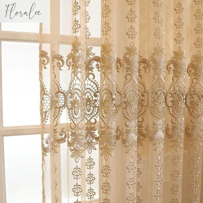 Tende per finestre ricamate in stile europeo per soggiorno, soggiorno, camera da letto, tulle leggero in stile lusso per la decorazione di finestre 4