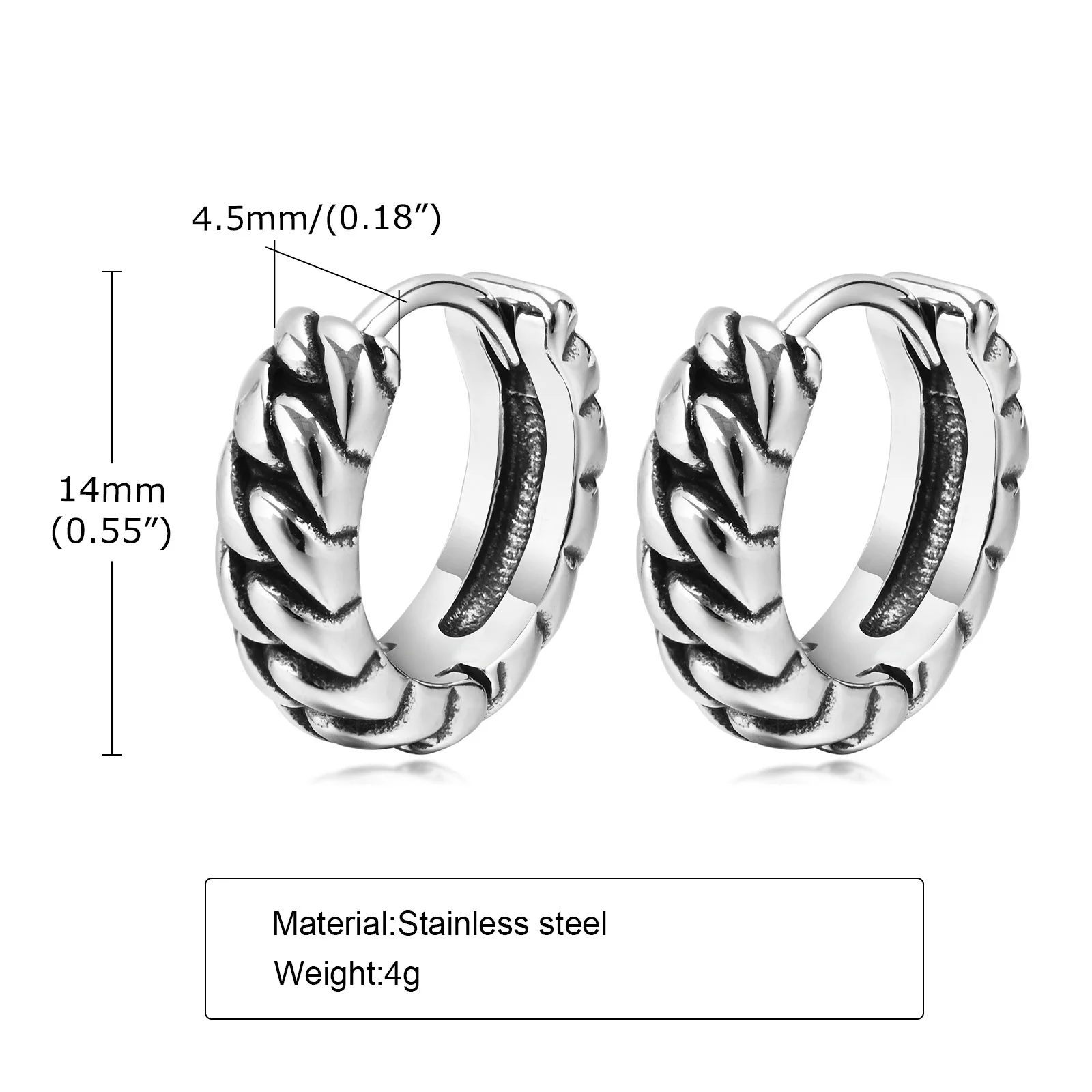 Cool Twisted Chain Hoop Earrings for Men, Waterproof Stainless Steel Simple Huggies Earrings Jewelry,Gifts for Him