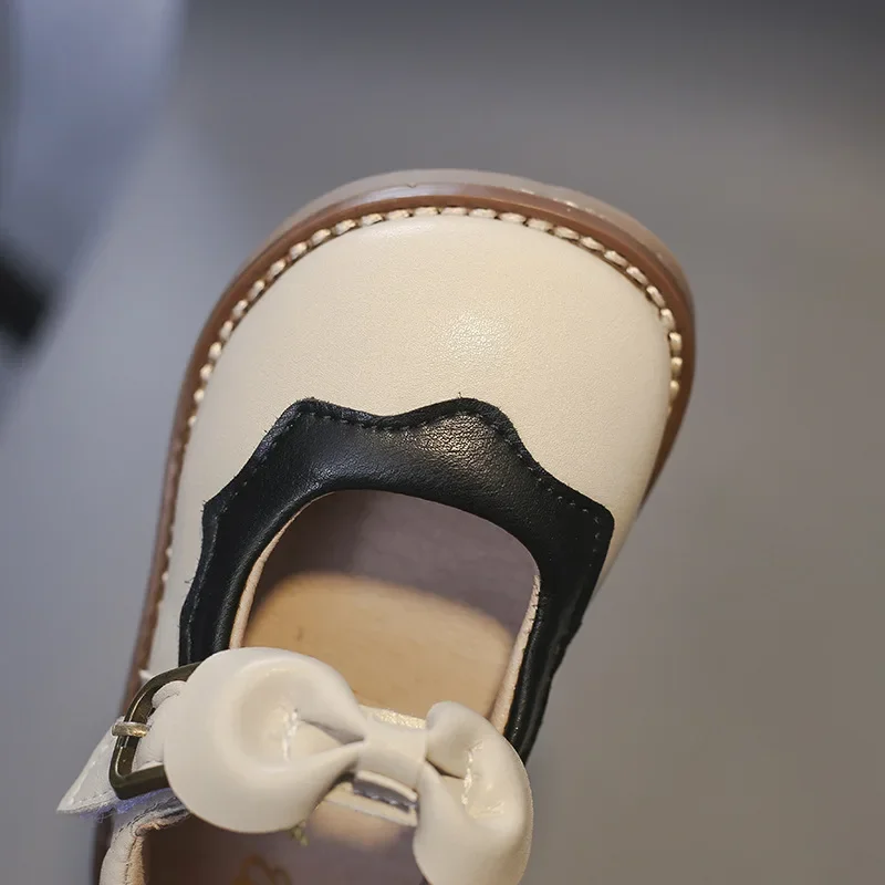 Retro Style Leather Shoes for Girls Spring Autumn Outdoor Children Kids Bowknot Princess Shoes Soft Soled Infant Toddler