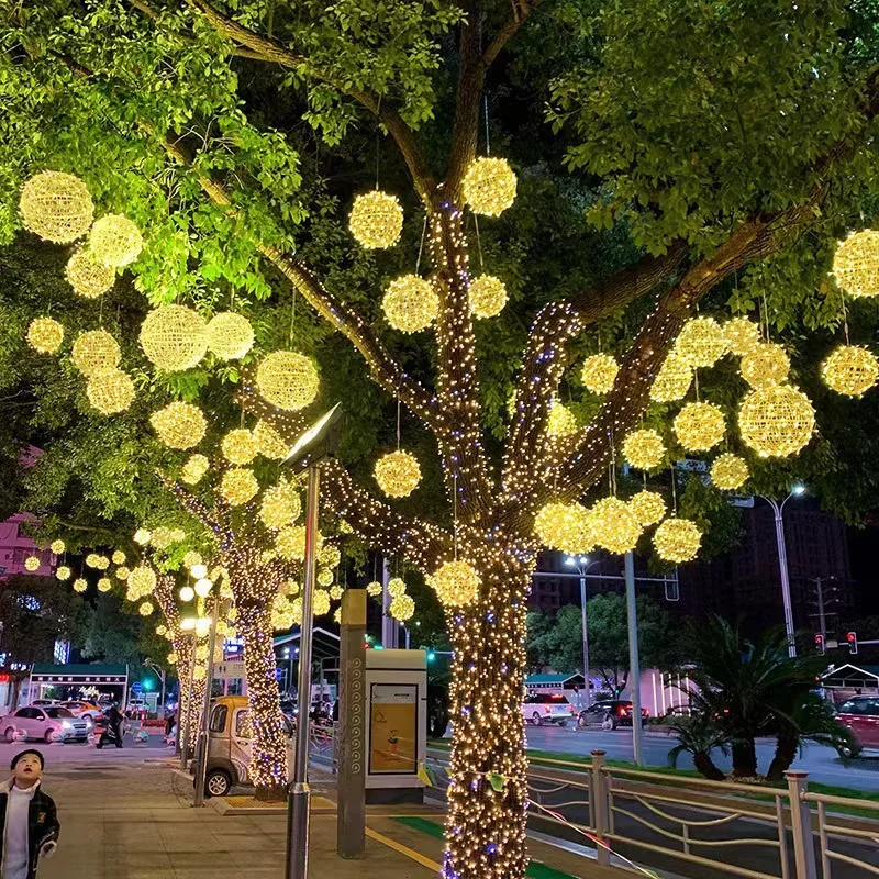 Christmas Festoon Rattan Ball LED Light Ramadan Outdoor Hanging Lamp Fairy String Light for Holiday Wedding Party Decoration 3