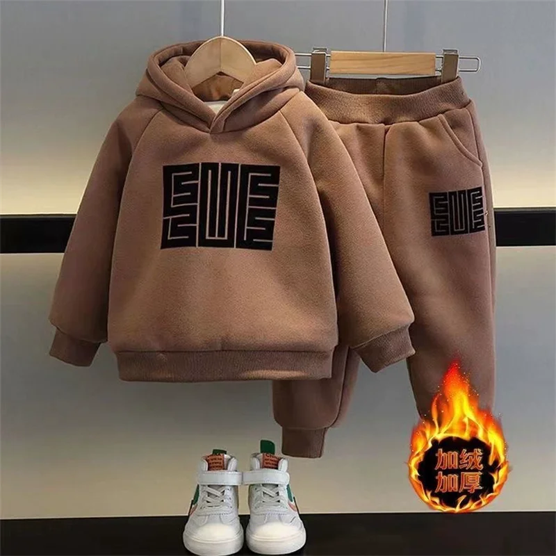 New Baby Padded Thickened Set Boys Warm Casual Sweater Suit Autumn Winter Children's Fashion Sports Comfortable Two-Piece 2-6Y