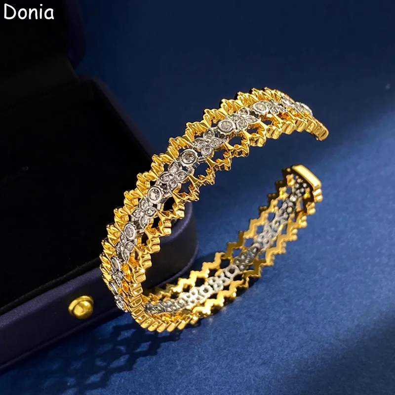 

Donia Jewelry European and American Fashion Creative Titanium Steel Micro-Inlaid AAA Zircon Lace Open Palace Luxury Bracelet