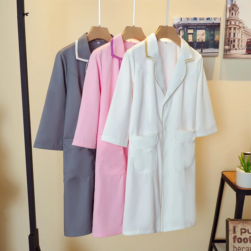 

Fashion Lab Coat Short Sleeve Doctor Nurse Dress Spa Medical Uniforms White Jacket Clinical Workwear Oversized Uniform