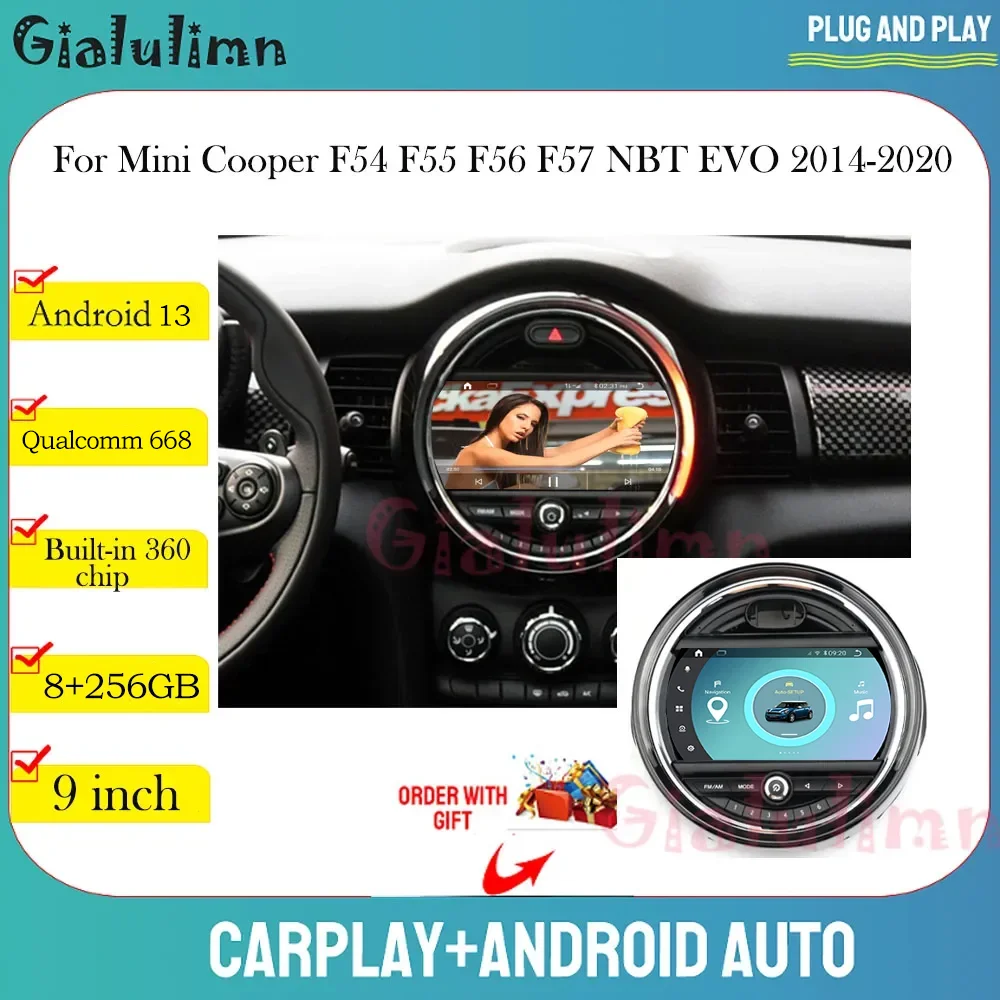 

Радио мультимедийный плеер Gialulimn для 9 дюймового MINI Cooper F54 F55 F56 F60 2014-2020 GPS навигация Carplay Android 13 все в одном