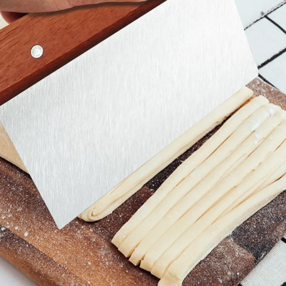 Stainless Steel Scraper Wooden Handle Multi functional Baking Knife Vegetable Chopper Dough Cutter