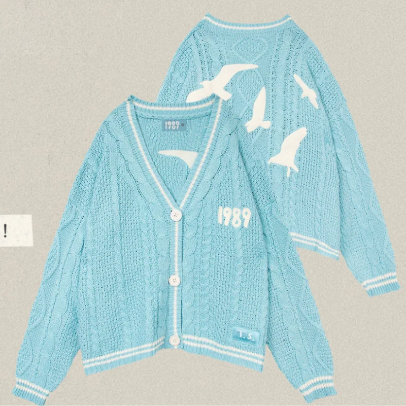 Cárdigan de punto con estampado de estrellas vintage para mujer, suéter Swift, abrigo de manga larga con botones, cárdigan Y2K de gran tamaño para mujer
