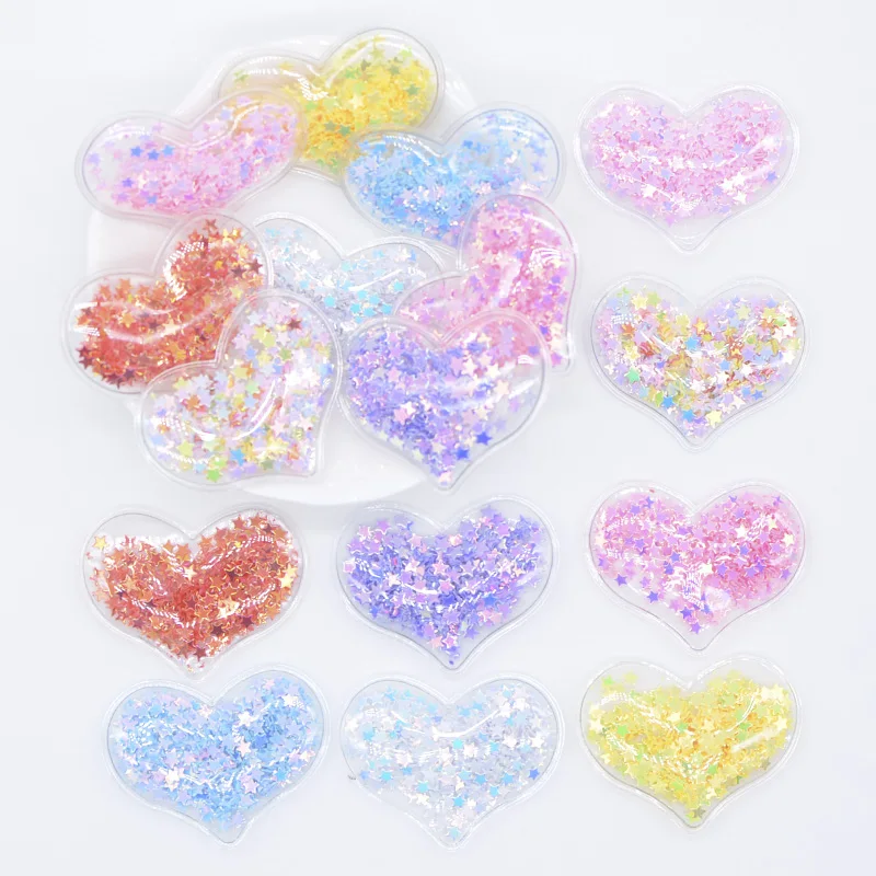 32 Stücke 38*30mm Bling Herz Transparent Kunststoff Füllung Pailletten Applikationen für DIY Kopfbedeckungen Haarspangen Bogen Zubehör Patches – Detail 1