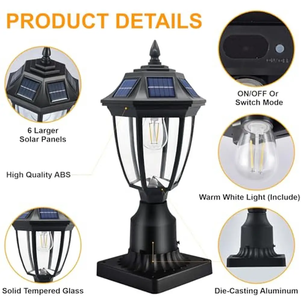 Motion Sensor Solar Post Lights 2 Pack Outdoor Waterproof Solar Lantern Post Lights 3 Lighting Modes Aluminum & ABS Plastics