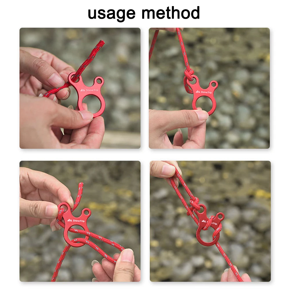 Tent Rope Buckle Aluminum Alloy Outdoor Camping Parachute Cord Buckle 3Hole Tensioners Fastener 10pcs